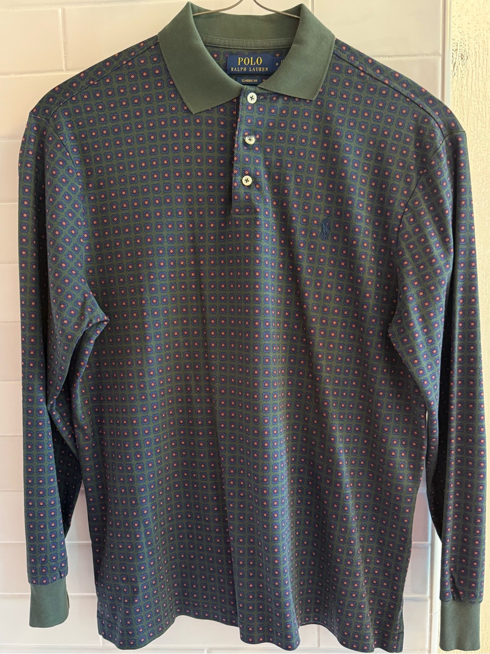 Ralph Lauren Polo Long-Sleeve Polo with Accent Pattern Size Medium